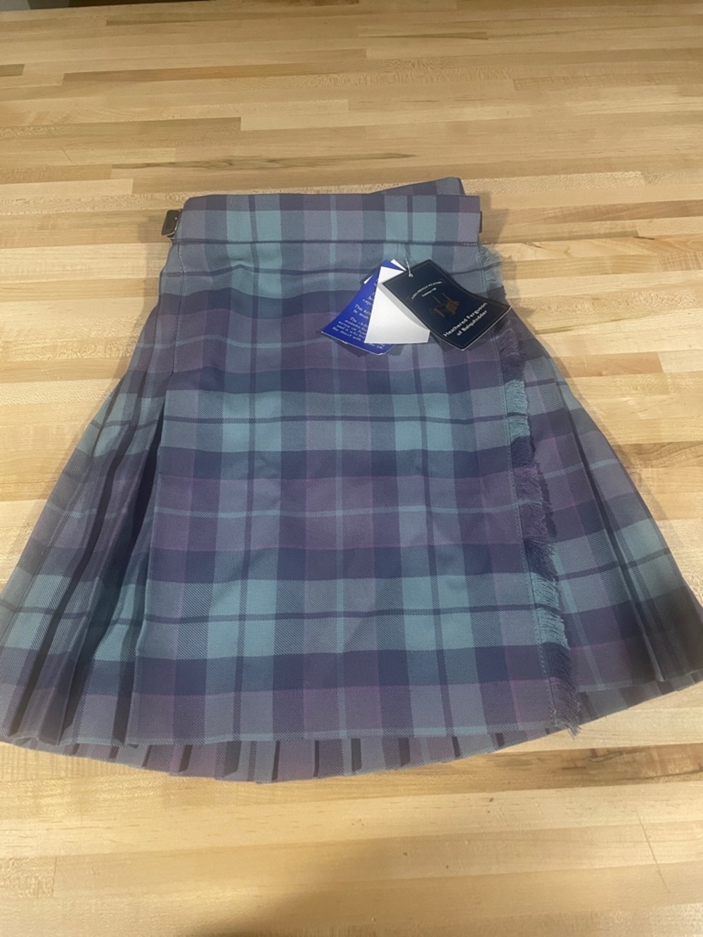 James Pringle Weavers Purple/Blue Plaid Kilt Skirt ~ Girls 9/10 ~ Scotland ~ NWT